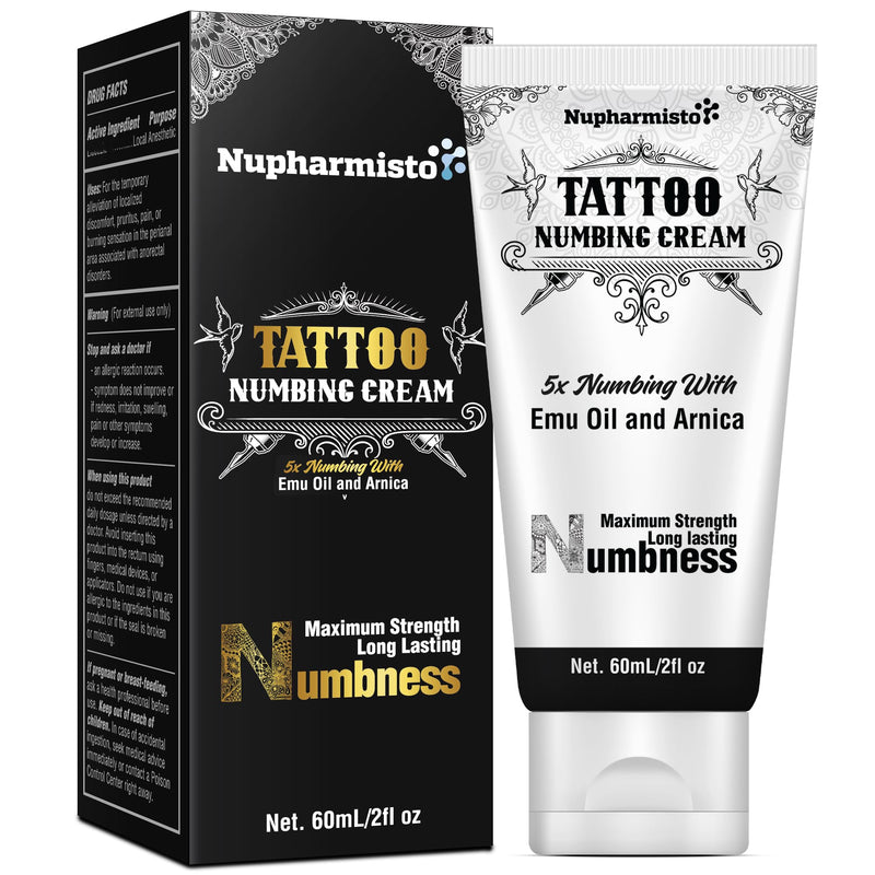 [Australia] - 6 Hours Maximum Strength Numbing Cream Tattoo (2oz/ 60ml), Painless Tattoo Numbing Cream, Numbing Cream for Tattoos Extra Strength with 5x Numbing, Emu Oil and Arnica. 2oz/ 60ml 