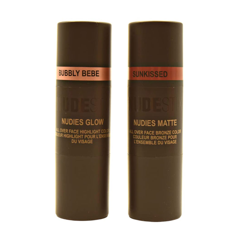 [Australia] - Nudestix Glowy Nude Skin Kit – Full-Size Cream Bronzer & Highlighter Stick Duo for Face, Eyes & Lips | Multi-Use Makeup for Dewy, Sun-Kissed Glow | Vegan, Cruelty-Free Clean Beauty 