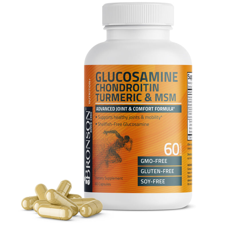 [Australia] - Bronson Glucosamine Chondroitin Turmeric & MSM Advanced Joint & Cartilage Formula, Supports Healthy Joints, Mobility & Cartilage - Non-GMO, 60 Capsules 60 Count (Pack of 1) 