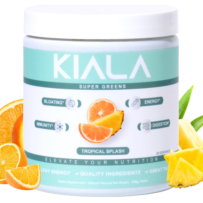 [Australia] - Kiala Nutrition Super Greens, Organic Greens Powder with Spirulina & Chlorella for Digestion, Gut Health, Immunity, Energy, Gluten Free, Vegan, Sugar Free, Spectra Blend, Tropical Splash, 30 Servings 