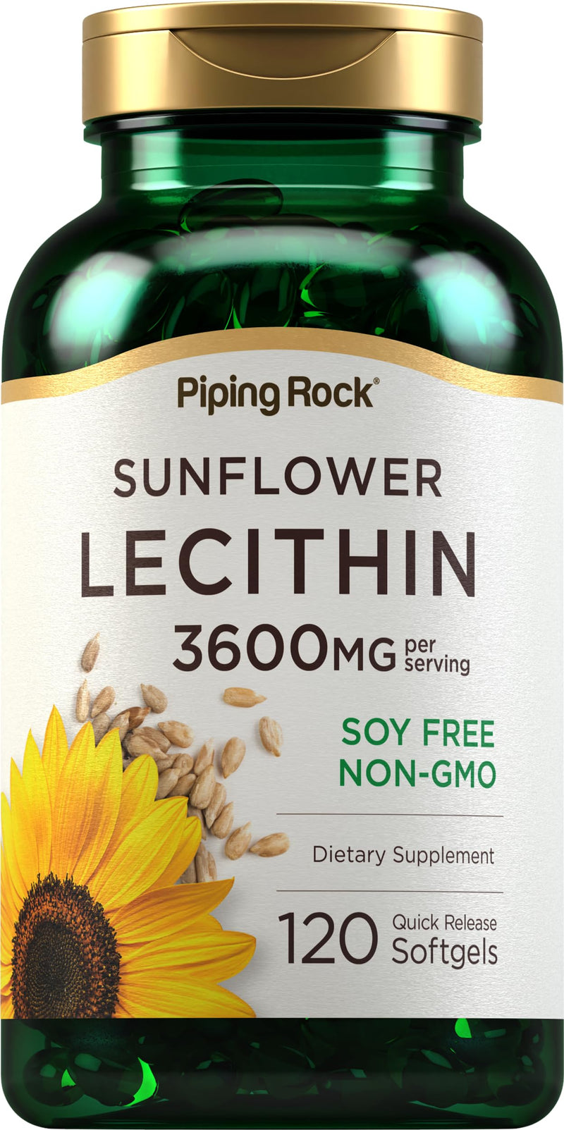 [Australia] - Piping Rock Sunflower Lecithin Softgel Capsules | 120 Count | Rich in Phosphatidylcholine | Soy Free, Non-GMO, Gluten Free 120 Count (Pack of 1) 