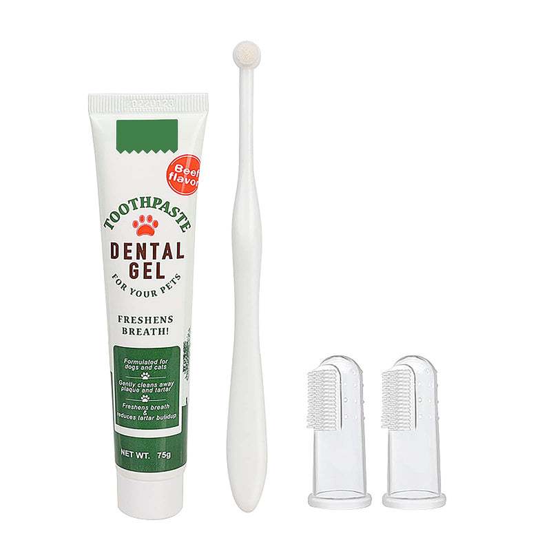 Pet Dog Tooth Brushing Kit - Dog Finger Toothbrush, 360° Toothbrush & Beef Flavor Toothpaste for Dogs Puppy Cats Teeth Oral Cleaning, Fresh Breath, Reduces Plaque & Tartar Buildup Dental Care Kit - PawsPlanet Australia