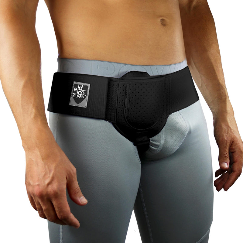 [Australia] - Everyday Medical Inguinal Hernia Support Belt for Men I Fits Left or Right Side I Post Surgery Men and Womens Hernia Support Truss for Inguinal, Groin Hernias I Adjustable Waist Strap I Black | S/M Small/Medium (34-44 IN) 