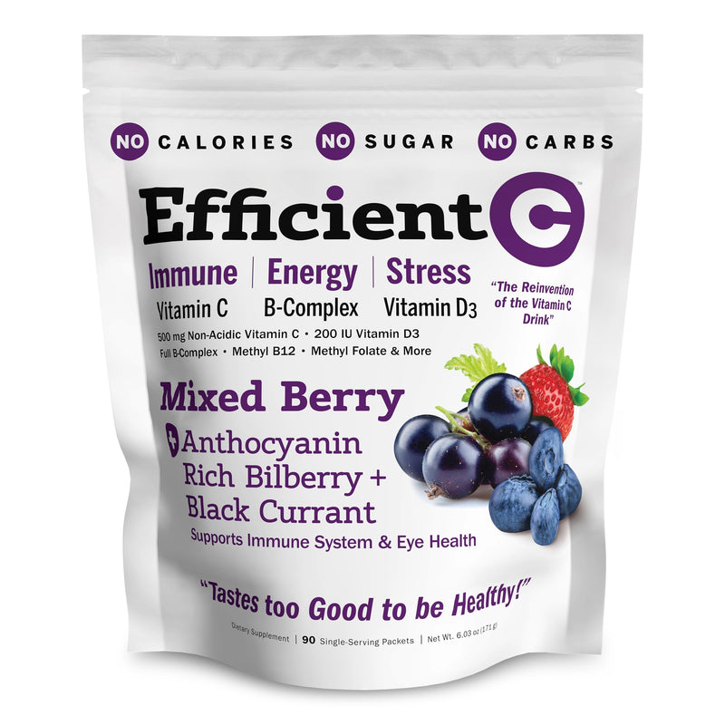 Andrew Lessman ProCaps Efficient C Mixed Berry 90 Drink Packets | 500 mg Non-Acidic Vitamin C plus Bilberry, Black Currant, Methylcobalamin B12 & Vitamin D3 for Immune, Energy & Eye Support. Mixed Berry w/ Bilberry & Black Currant 0.07 Ounce (Pack of 90)