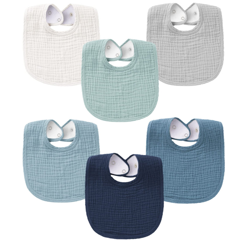 [Australia] - Konssy Muslin Baby Bibs for Boys Girls 6 Pack, 100% Cotton Baby Bib for Drooling and Teething, Absorbent Bandana Bibs Blue Sky 