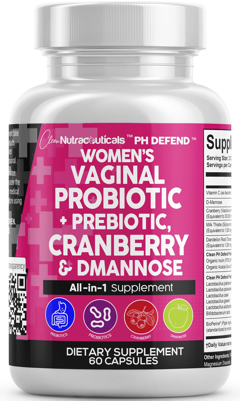 [Australia] - Vaginal Probiotics For Women + Prebiotics 20 Billion Cranberry Pills 30,000mg w/ D-Mannose 500 mg for Urinary Tract Health pH Balance - Womens Probiotic Vitamins for Vaginal Health Supplements Pills 