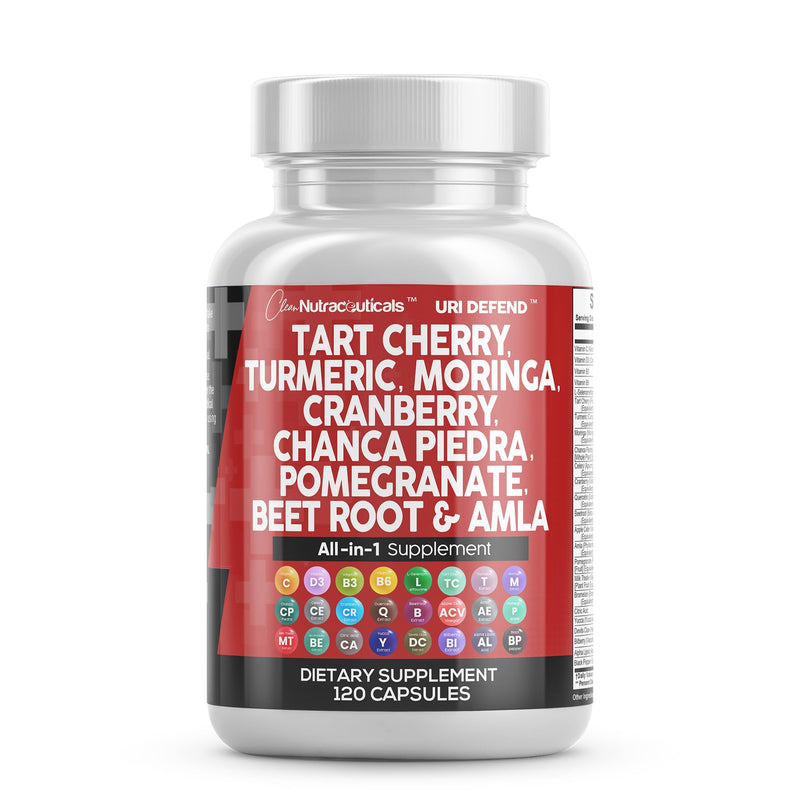 Clean Nutraceuticals Tart Cherry Extract Capsules with Turmeric Moringa Cranberry Chanca Piedra Celery Quercetin ACV Pomegranate L Selenomethionine - Uric Levels - 120 Ct 1