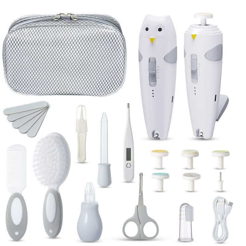[Australia] - Lictin Baby Healthcare and Grooming Kit, 26 in 1 Rechargeable Nail Trimmer Electric Set,Safe File with Auto Light, Newborn Nursery Health Care Portable Safety Set for Infant Toddlers Boys Girls, Grey 