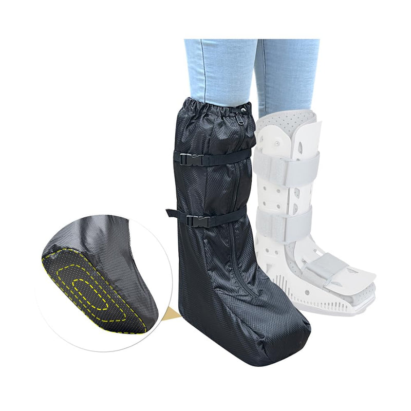 Walking Boot Cover Tall Medical Cast Fracture Boot Foot Cast Cover Orthopedic Brace Air Walker Boot Covers for Women Men Outdoor Rain Winter Snow Boot Protector Foot Support with Sole (Black)