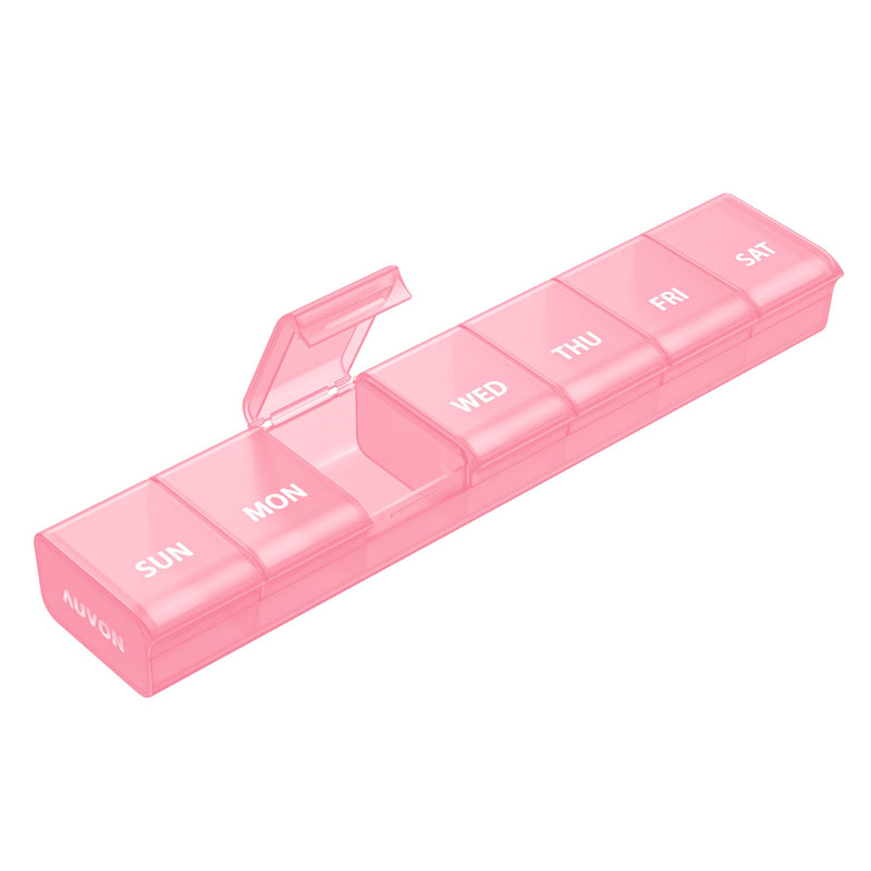 [Australia] - AUVON Weekly Pill Organizer with Effortless Opening Design, Arthritis Friendly Pill Box, BPA-Free Pill Organizer 7 Day, Cute & Portable Pill Case for Vitamins, Supplements and Medications A-pink M (Hold 6 Fish Oils) 