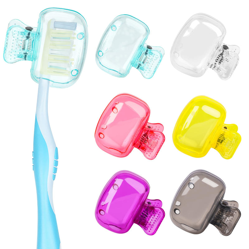[Australia] - 6 Pack Toothbrush Covers Portable Toothbrush Protector Coverings Clips Travel Protector Plastic Brush Pod Protection Clip Case Tooth Brush Covers for Kids Bathroom Home Travel Supplies Pink, Purple, Yellow, Teal, Clear, Gray 