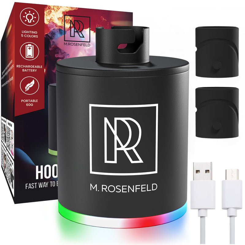 [Australia] - M. ROSENFELD Hookah Pump with 1300 mAh Rechargeable Battery - Electric Hookah Air Pump Kit with Led Light - Mini Hookah Pump Starter - Universal Shisha Hookah Starter Kit Helper - Hookah Starter Black 