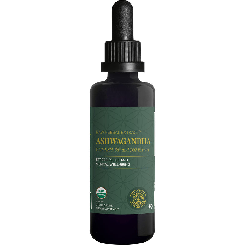 [Australia] - Global Healing Organic Ashwagandha Supplement Drops - KSM-66 Ashwagandha Extra Strength for Men & Women - Helps Promote Relief from Stress, Ashwagandha Complex, Ashwagandha Tincture Organic (2 Fl Oz) 