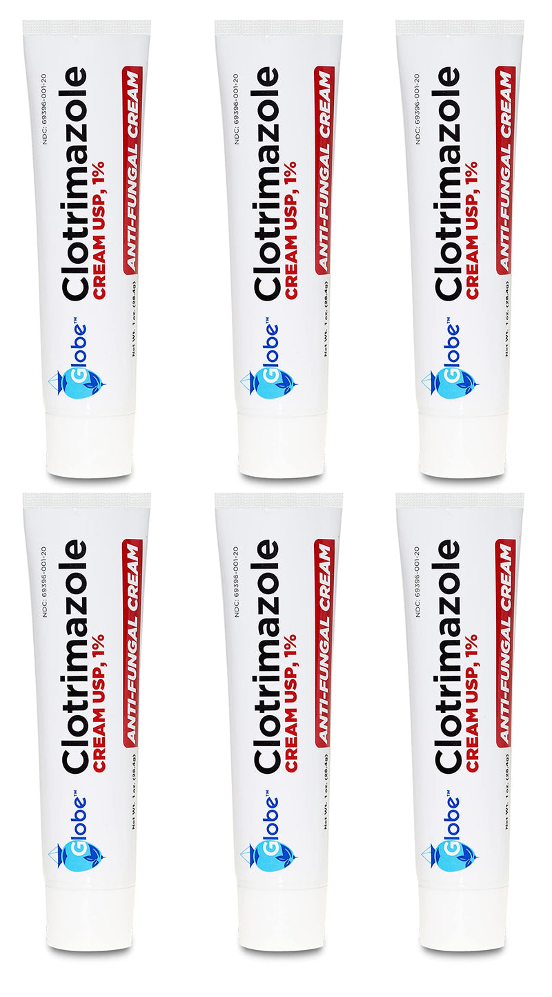 [Australia] - Globe (6 Pack) Clotrimazole Antifungal Cream 1% USP, 1 oz, Anti Fungal Treatment, Relieves Itching, Burning, Cracking and Scaling Associated Athletes Foot, Jock Itch, Ringworm and More 