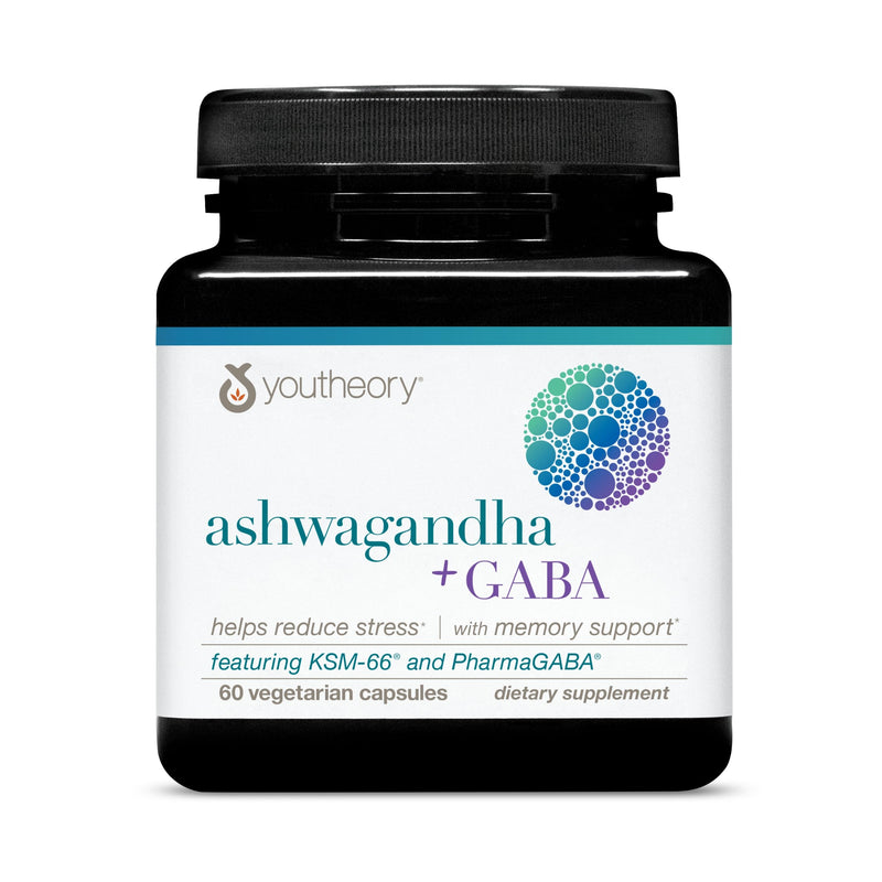 [Australia] - Youtheory Ashwagandha + GABA - Uses Organic KSM-66-1,000 mg Ashwagandha & 100 mg GABA - Cortisol, Energy, Stress & Memory Support Supplement - 60 Vegetarian Capsules (30-Day Supply) 