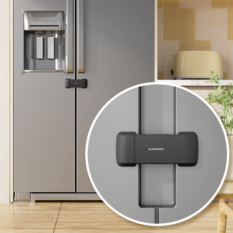[Australia] - EUDEMON Updated French Fridge Lock French Door Refrigerator/Freezer Lock Apply to Max 2.28"(58mm) Two Door Gap Distance,Cabinet Cupboard Lock for Kids & Babies,Easy to Install(1 Pack,Black) Black 
