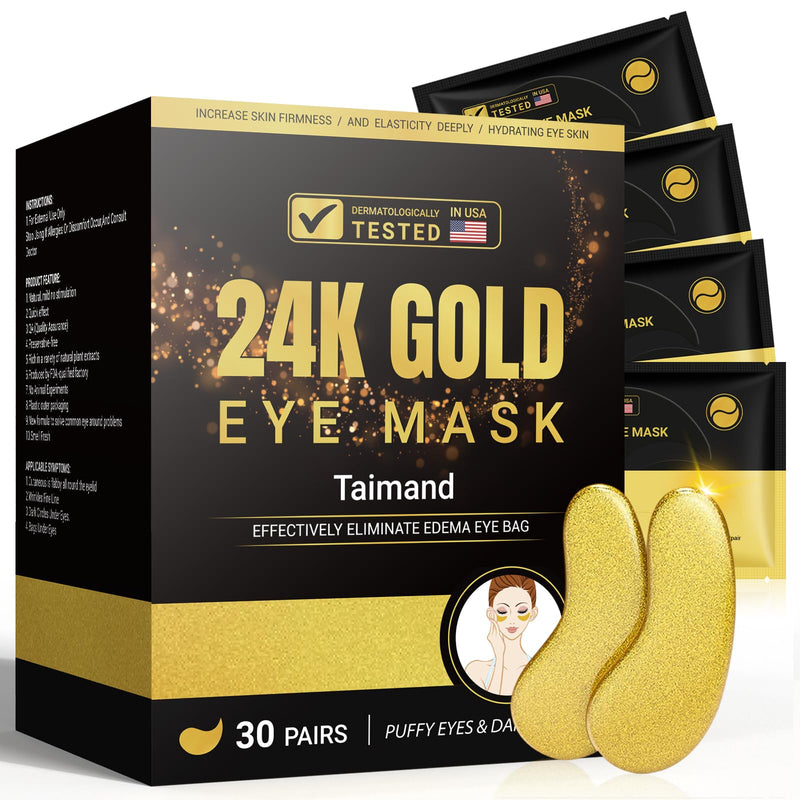 [Australia] - Under Eye Patches (30 Pairs), 24K Gold Under Eye Mask for Puffy Eyes, Dark Circles,Bags and Wrinkles with Collagen,Relieves Pressure and Reduces Wrinkles,Revitalises and Refreshes Your Skin 
