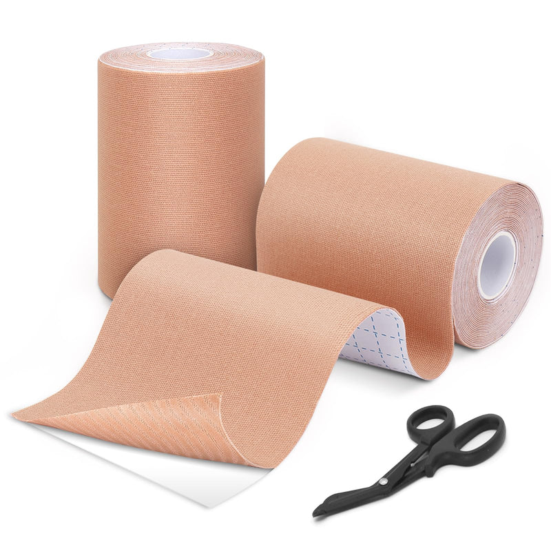 GALLOP Kinesiology Tape 4-Inch Wide – 2 Rolls (16.4ft Each) + Scissors – Waterproof, Latex-Free Athletic Muscle Support Tape for Workout & Sports Beige（2 Roll + Bandage Scissors）