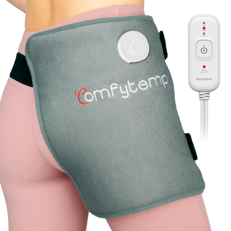 Comfytemp Hip Heating Pad Hip Brace, Electric Heat Pad, FSA Eligible, (S/M) | HSA Approved, Birthday Gifts for Mom Women Dad Men, Heating Pad for Lower Back, Legs, Thigh Buttock, Machine Washable, Grey Gray Medium
