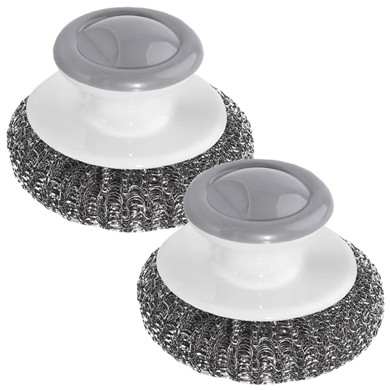 [Australia] - Onewly 2Pack Steel Wool Scrubber with Handle, Stainless Steel Scrubber for Cleaning Cast Iron, Dishes, Stock Pots, Pans, Griddles, Grills 