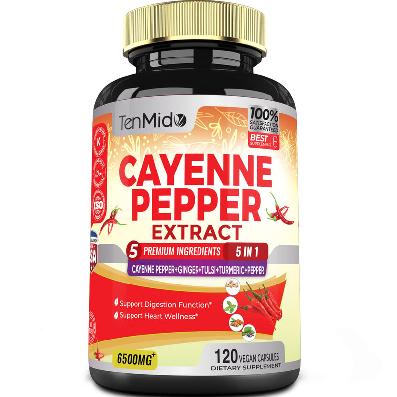 [Australia] - Cayenne Pepper Extract Capsules 6500mg, 4 Months Supply with Ginger, Turmeric Curcumin, Tulsi, Black Pepper - Supports Immune System, Promotes Digestive System Function - 120 Vegan Capsules 