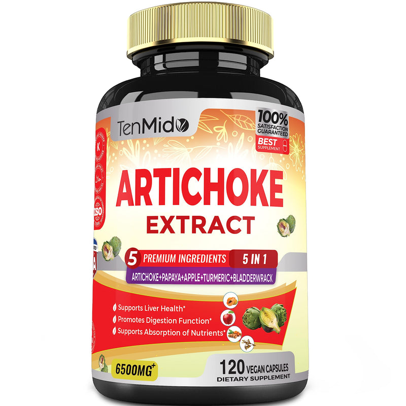 [Australia] - Artichoke Supplement Extract Capsules 6500mg, 4 Months Supply with Papaya, Apple Pectin, Turmeric Curcumin, Bladderwrack - Supports Digestion Function - 120 Vegan Capsules 