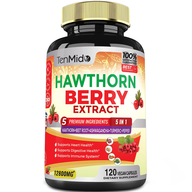 [Australia] - Hawthorn Berry Supplement Extract Capsules 12800mg - 120 Vegan Capsules for 4 Months - Combined Beet Root, Ashwagandha, Turmeric Curcumin & Black Pepper - Supports Heart Health & Energy Production 