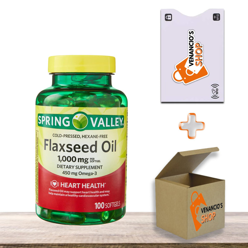 [Australia] - Flaxseed Oil 1000 mg Softgels ‚Ä¢ Plant-Based Omega 3-6-9 ‚Ä¢ Heart & Skin Support ‚Ä¢ 100 Count by Spring Valley + Vena‚Äôs Sticker (Pack of 1) 