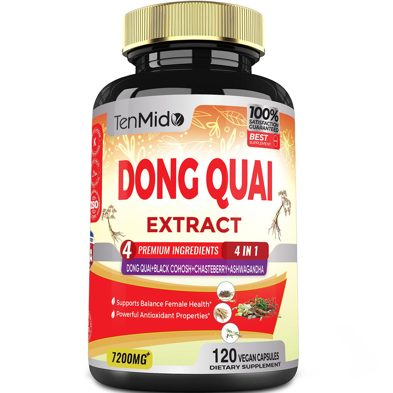 [Australia] - Dong Quai Supplement Extract Capsules 7200mg, 4 Months Supply with Black Cohosh, Chasteberry, Ashwagandha - 120 Vegan Capsules 