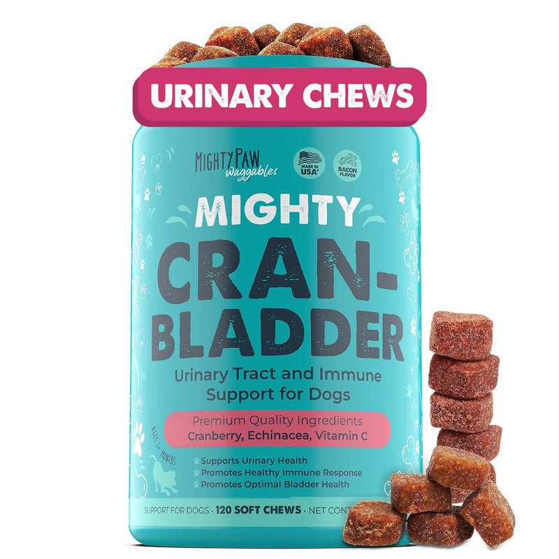 Mighty Paw Waggables Cran-Bladder (Made in The USA) | Cranberry Supplement for Dogs, Cranberry Chews for Urinary Tract Health. Kidney, & Bladder Support. Antioxidant Immune Health (120 Count) - PawsPlanet Australia