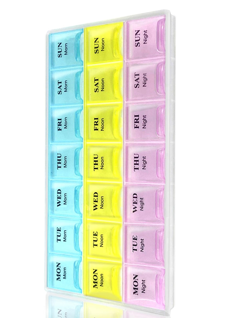 Weekly Pill Organizer with Snap Lids |7-Day Morn/NOON/Night |for Pills, Vitamin. MORN/NOON/NIGHT (7 Days)