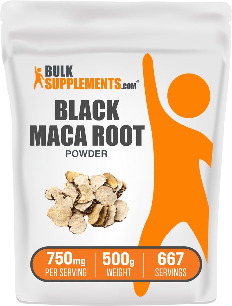 BulkSupplements.com Black Maca Powder - Black Maca Root Supplement, Herbal Supplement for Men & Women - Vegan, Gluten Free, 750mg per Serving, 500g (1.1 lbs) (Pack of 1) 17.6 Ounce (Pack of 1)