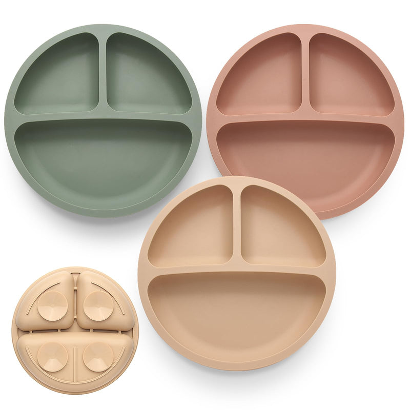[Australia] - Suction Plates for Baby 3 pack, Stay Put Divided Toddler Plates, 100% Food Grade Silicone Baby Plates, BPA Free, Baby Feeding Supplies, Microwave & Dishwasher Safe 