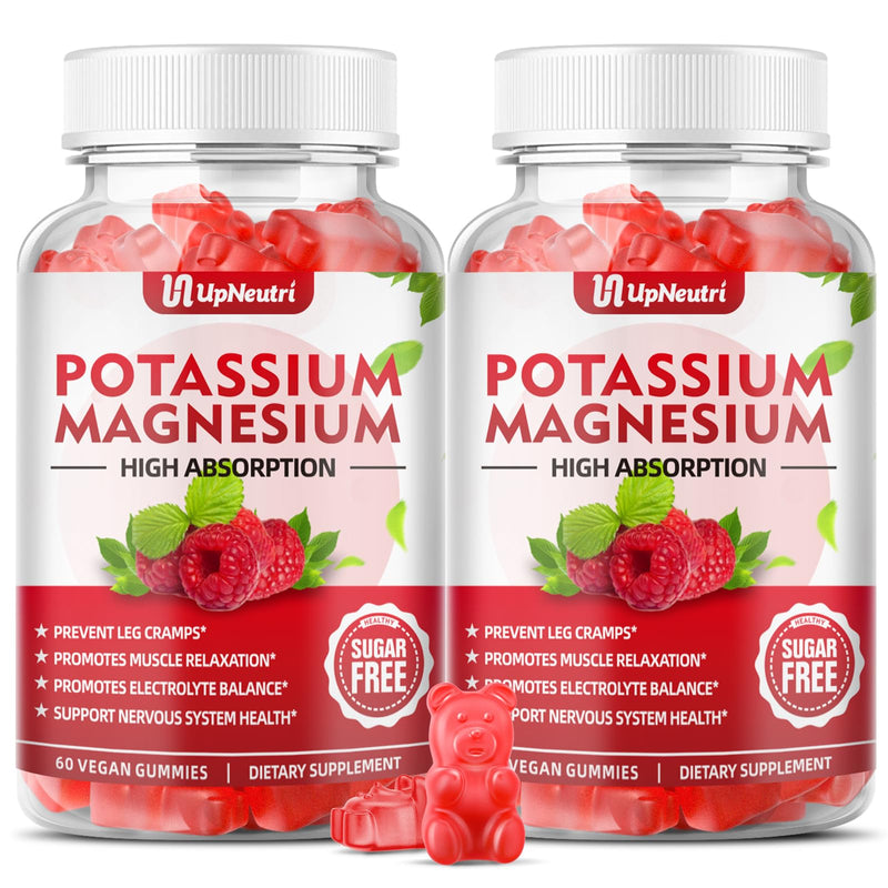 [Australia] - Potassium Magnesium Supplement Gummies for Adults Kids, Sugar-Free Potassium Gummies Supports Leg Cramps & Muscle & Immune Health, High Absorption Magnesium Gummies Raspberry Flavor 120 Cts 60 Count (Pack of 2) 