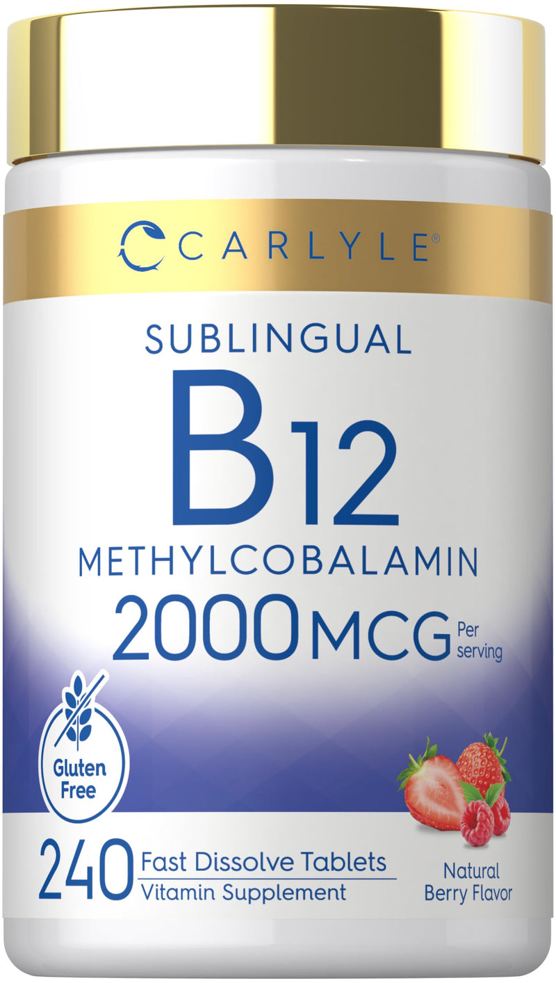 Carlyle B12 Vitamin 2000 mcg | 240 Fast Dissolve Tablets | Sublingual Methylcobalamin | Berry Flavor | Vegetarian, Non-GMO & Gluten Free Supplement
