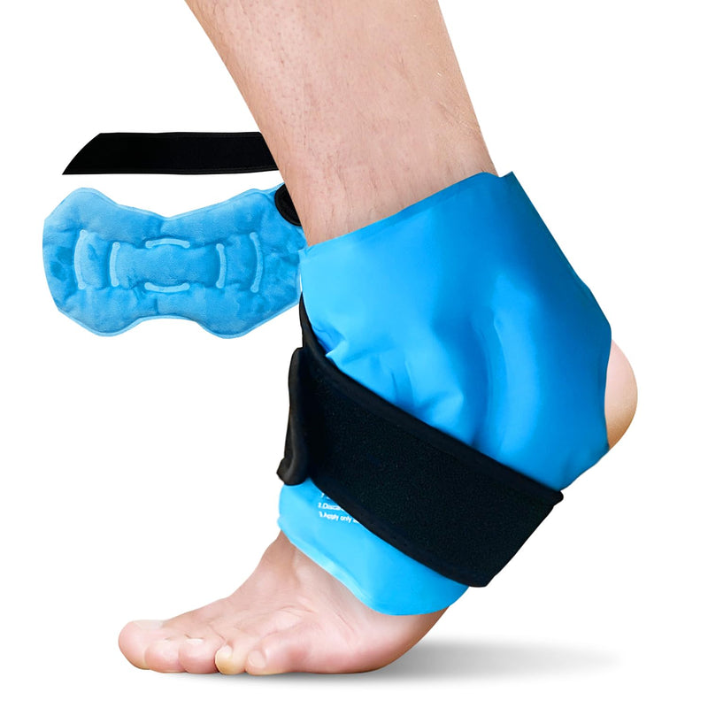 [Australia] - Ankle Ice Pack Wrap for Swelling, Reusable Gel Ice Pack for Ankle Injuries, Cold Compress Therapy for Foot Pain Relief, Achilles Tendonitis, Plantar Fasciitis, Sprains BLUE 1 PACK 
