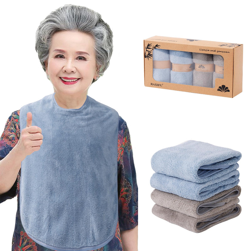 [Australia] - 4 Pack Adult Bibs for Men and Women, Adult Bibs for Elderly, Large Towel bibs for Special Needs Adults Blue & Grey 