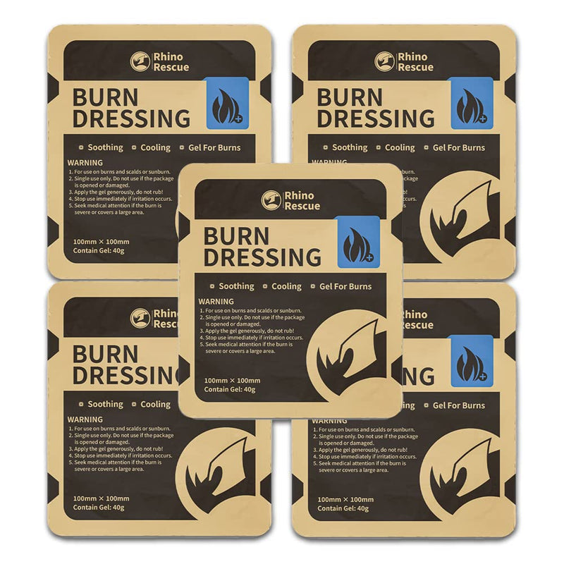 [Australia] - Rhino Rescue 4" X 4" Burn Dressing, Burn Gel Cooling Soothing Cream Relief Burn First Aid Supplies (5) 5 