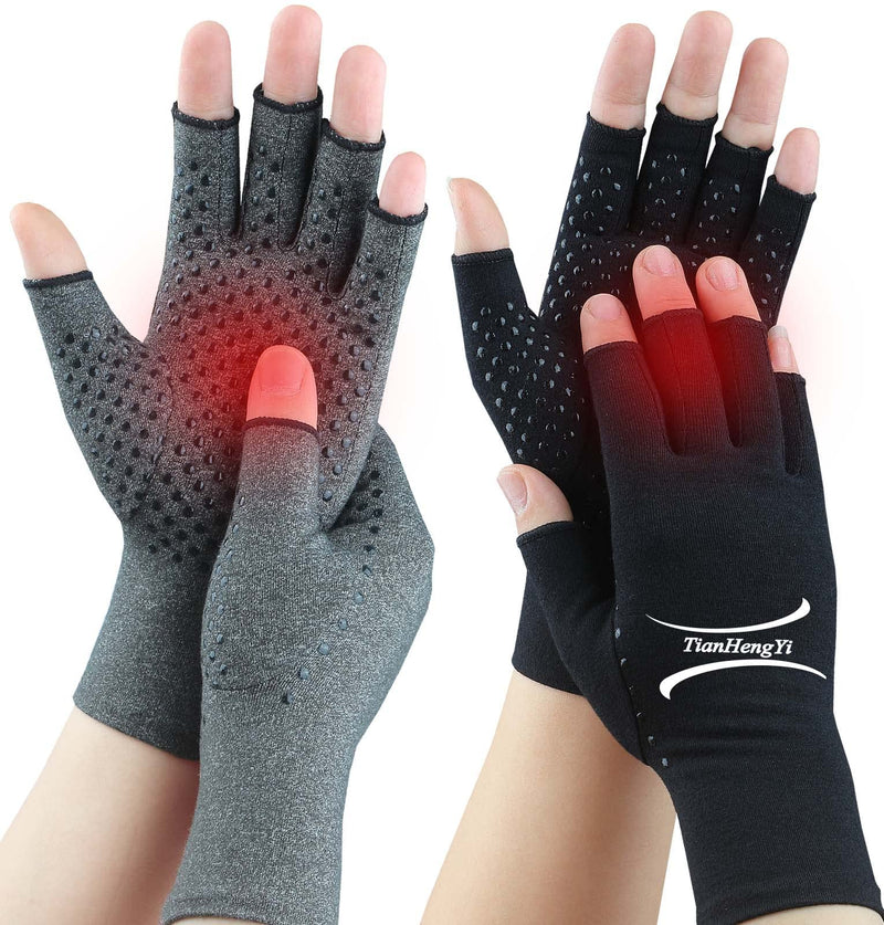 [Australia] - 2 Pairs Arthritis Gloves for Pain Relief, Compression Gloves for Arthritis, Carpal Tunnel, Osteoarthritis, Joint, Typing, Driving, Fingerless Hand Gloves for Women Men (Grey1+Pure Black1, Medium) Grey1+pure Black1 