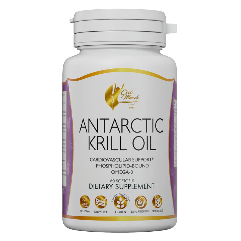 [Australia] - Coco March Pure Antarctic Krill Oil - 1000 mg Phospholipid Bound Marine Omega-3 EPA, DHA, Choline and Astaxanthin - Fast Absorption - Cardiovascular & Joint Support Krill Omega Oil 