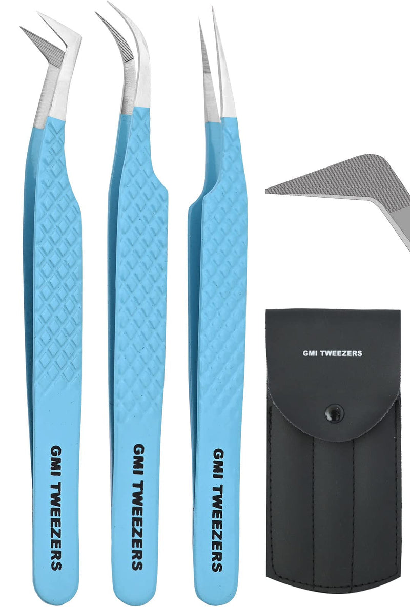 Pack of 3 Professional Fiber Tip Lash Tweezers – Precision Eyelash Extension Tweezers (FIROZI) Caramel