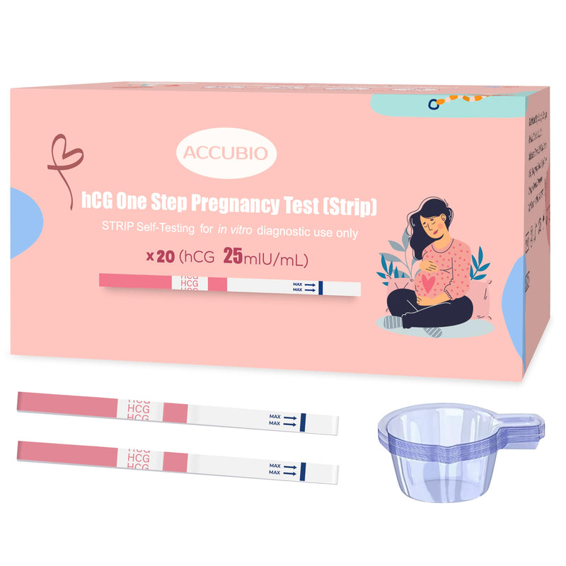 Pregnancy Test Strips with Urine Cups, hCG Detection Home Pregnancy Tests, Sensitive & Over 99% Accurate, 20 Count Individually Wrapped, Rapid hCG Test Strips, 5mm Wider 25mIU/mL
