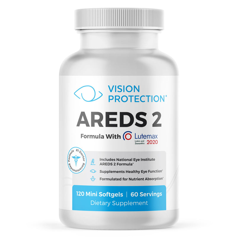 VISION PROTECTION AREDS 2 Eye Vitamin & Mineral Supplement for Ocular Health, Natural Eye Institute AREDS 2 Study Formula with Lutein, Vitamin C, & Zeaxanthin, 120 Mini Softgels 120 Count (Pack of 1)