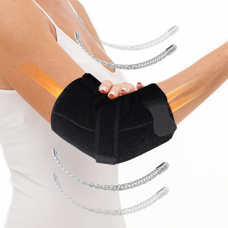 Elbow Splint Tendonitis Elbow Brace, Cubital Tunnel Syndrome Brace with 4 Removable Metal Spring Splints for Sleeping, Elbow Immobilizer for Ulnar Nerve Entrapment， Golfers Elbow (S/M) Elbow Brace S/M