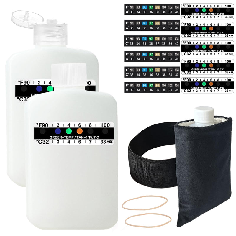 19 Pcs Urine Test Complete Kit Elastic Hidden Leg Strap and Warm Double Layer Velvet Pouch,11 Adhesive Temperature Test Strip,2 Translucent Empty Bottle,2 Elastic Rubber Rope,Rotat Cap and Flip Cover Style 3