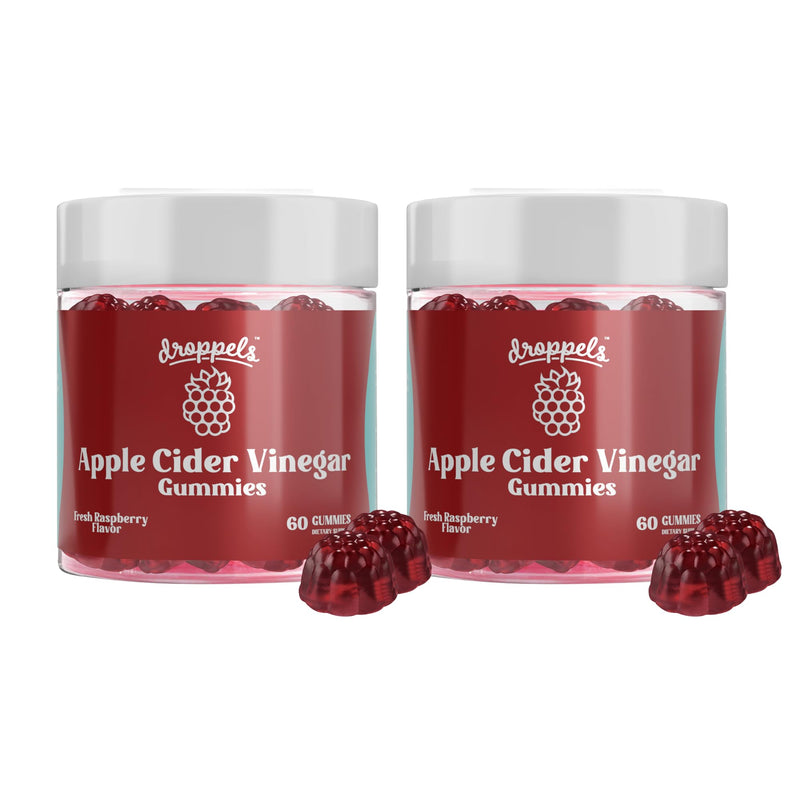 Droppels Apple Cider Vinegar Gummies 1000mg with Beet Root & Pomegranate | Non-GMO, Vegan-Friendly, Gluten Free | Supports Digestion, Metabolism, Energy & Immune Health | Raspberry Flavor 60 Count (Pack of 2)