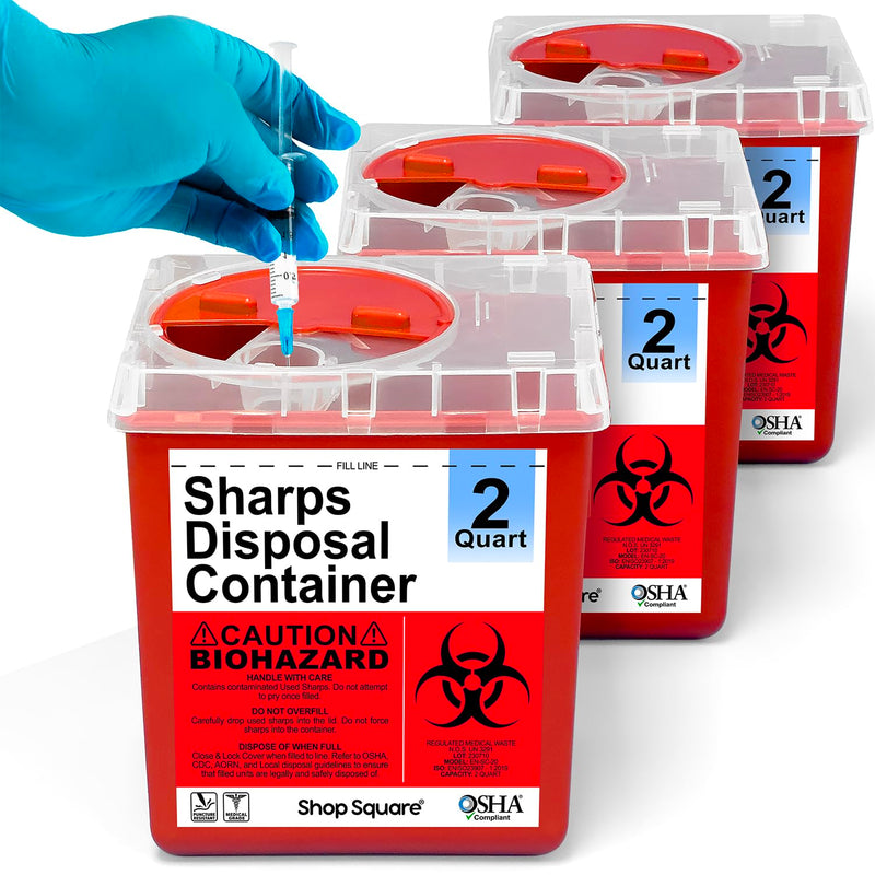 [Australia] - Sharps Containers for Home and Professional Use, 2 Quart Needle Disposal (3-Pack), Syringe Disposal for Home, Biohazard Containers 