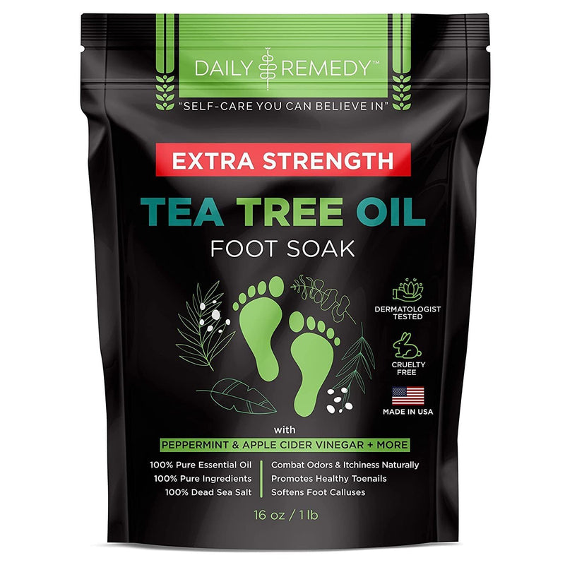 [Australia] - DAILY REMEDY EXTRA STRENGTH Tea Tree Oil Foot Soak w/ Epsom Salt Made in USA Toenails，Athlete's Foot，Itchy Feet，Stubborn Smelly Foot Odor，Pedicure Calluses & Soothes Sore Tired Achy Feet 16 oz，Black Tea Tree Oil w/ Apple Cider Vinegar 1 Pound (Pack of 1) 