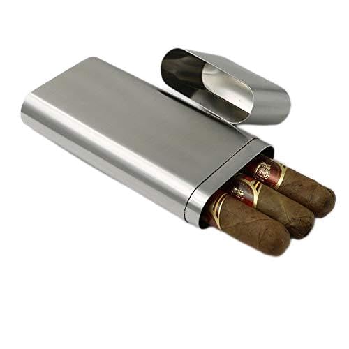 [Australia] - Stainless Steel 3-Finger Cigar Case Three-Fingers Cigar Tube Pocket 3 Cigar Holder (Brushed) Brushed 