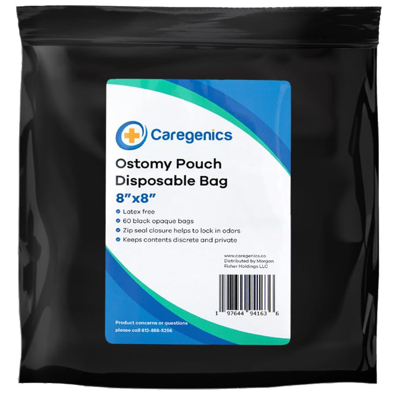 [Australia] - Ostomy Pouch Disposable Bags/Zip Seal Closure, Prevents and Locks in Odors, Mess-Free / 8"x8" by Caregenics (60 Count in a Bag) 8x8 